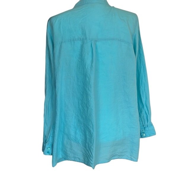 Eileen Fisher Light Blue Linen Button-Up Shirt Size Petite Large - Picture 3 of 8